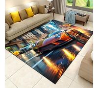 Luyemci Racing Game Home Decor Rug, 70x140cm, Orange High-Speed Automobile Racing Car Non-Skid Carpet for Teens, City Road Sports Car No-Crease Breathable Floor Mat for Kids Bedroom Decor