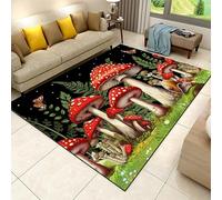Luyemci Red Mushroom Living Room Carpet, 70x140cm, Forest Fern Kitchen Rug, Snail Butterfly Durable Anti-Slip Area Rugs, Absorbent Dirty Resistant Easy Clean Mats for Sofa Living Room Family