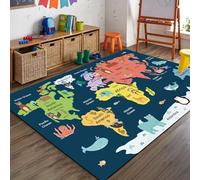Luyemci Sea World Animal Area Rugs, 100x150cm, Cartoon World Map Children's Carpet, Low Pile Machine Washable Playing Mat, with Non Slip Backing Breathable No Crease Carpet for Study Room Bedroom