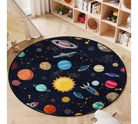 Luyemci Space Planet Round Area Carpet, 150cm Diameter, Galaxy Outer Space Education Learning Playing Mat, Shed Resistant Durable Dirty Resistant Rug, Pet Friendly Cozy Washable Carpets for Office