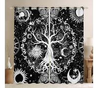 Luyemci Tree of Life Thermal Insulated Window Curtains Sun and Moon Gothic Moth Eyelet Curtain Full Room Darkening Energy Saving Noise Reducing Print Drapes for Living Room, W55 x L84 x 2 Panels