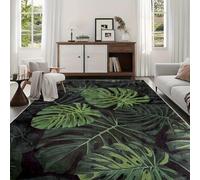 Luyemci Tropical Leave Area Rugs, 140x200cm, Modern Vintage Green Monstera Bedroom Rug, Low Pile Breathable Cozy Foldable Carpet, Anti-Skid Durable Reduce Noise Mat for Kitchen Living Room