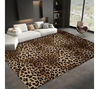 Luyemci Vintage Leopard Print Rugs for Indoor, 140x200cm, Brown Beige Cheetah Washable Area Rug, with Non Slip Backing High Traffic Carpet, Anti-Skid Durable Low Pile Carpets for Front Door