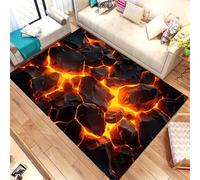 Luyemci Volcano Rock Crack Area Rugs, 180x230cm, 3D Magma Lava Kitchen Rug, Printed Fade Resistant Durable Dirty Resistant Mats, Rubber Backed Anti-Slip Throw Carpet for Living Room Runner