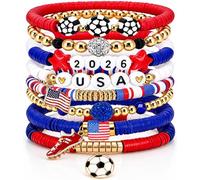 LUYI 2026 World Soccer Cup Bracelets for Women Girls, Game Day Football Fan Merchandise Stackable Beaded Charm Bracelets, Sports Outfits Accessories, Tournament Team Spirit Party Favors Gifts, One