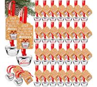 LUYI 30 Sets Christmas Bells Decor - Believe Bell Ornaments Bulk Polar Express Decorations - Xmas Party Gifts Favors Tags Silver Sleigh Jingle Bells for Tree Decoration (1.6 Inch)