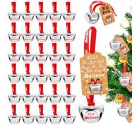 LUYI 30 Sets Christmas Bells Decor - Believe Bell Ornaments Bulk Polar Express Decorations - Xmas Party Gifts Favors Tags Silver Sleigh Jingle Bells for Tree Decoration (1.6 Inch)