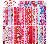 LUYI 60 Pcs Valentines Day Slap Bracelets Wristbands Valentines Day Gifts for Kids Party Supplies Toys School Class Classroom Exchange Birthday Game Prizes Goodie Bag Fillers