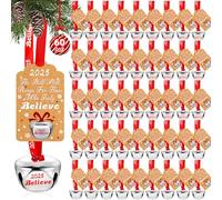 LUYI 60 Sets Christmas Believe Bell Ornaments - Silver Sleigh Bells for Christmas Tree Decoration (1.6 Inch)