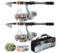 Luyianxi Fishing Rod and Reel Combo 2PCS 2.1M/6.9FT Collapsible Fishing Kits, Carbon Fiber Fishing Pole Spinning Reel Lures Set with Carrier Bag, Fishing Gear for Adults Travel Saltwater Freshwater