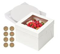 LUYIEDHA 12x12x8 Inch Cake Box, 5 Pack White Cake Boxes with Window ＆ 5 Pack 12 Inch White Cake Round Boards, for Wedding, Birthday & Celebration Cakes (A)