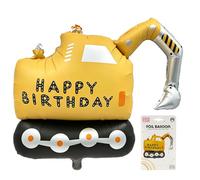 LUYIEDHA Digger Themed Happy Birthday Foil Balloon, Excavator Balloon, Digger Vehicle Foil Balloon, for Construction Party Decorations (Multicolor H)