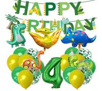 LUYIEDHA Dinosaur Birthday Decorations 4th Balloons, Dinosaur 4th Birthday Party Decorations, Dinosaurs Foil Balloons Set, Happy Birthdays Banner for Jungle Themed Party Supplies Boys (Multicolor A)