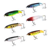 LUYINN 6Packs Topwater Fishing Lures 4.33“/0.49oz. Bass Lures with Floating Rotating Tail Pencil Popper Hard Bait Fishing Plopper Hook with Barb Treble Hooksfor Carp Bass Pike Trout Walleye