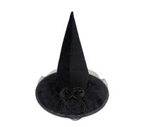 Luyismer Ladies Black Witch Hat Beaded Chain and Flower Hat Elegant Costume Decoration Stylish Halloween Theme Accessories