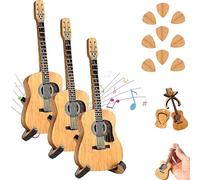 LUYJWZN Remarkdo Wooden Acoustic Guitar Pick Box, Mini Strumbox for Guitarists, 3 Set Wooden Guitar Pick Holder with Stand, Gift for Guitar Player Musician Birthday Gift Idea (3)