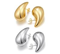 LUYOEXT Chunky Gold Hoop Earrings Tear Drop Thick thick Big Earrings with 14K Gold Hoop Plated, Hypoallergenic Statement Trendy Earrings Girls Gift Jewelry (GOLD+SILVER)