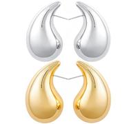 LUYOEXT Extra Large Drop Earring, Oversized Chunky Gold Hoop Earrings for Women Girl, Lightweight Hypoallergenic Gold Plated Big Earrings Fashion Jewelry (Extra Large GOLD+Silver)
