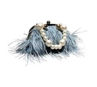 LUYSGBXR Fluffy Feather Bag Female Wallet Retro Lux Shoulder Bag Temperament Feathers Pearl Chain Crossbody Clutch(1)