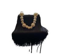 LUYSGBXR Fluffy Feather Bag Frame Shell Handbags Female Pearl Strap Women Trend Shoulder Long Tassel Ladies Daily Fringe Bags Hand Purse Bags