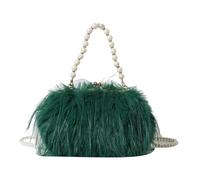 LUYSGBXR Fluffy Feather Bag Turkey Feather Pearl Chain Portable Messenger Bag Female Ostrich Feather Plush Dress Women's Bag(Green)