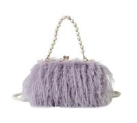 LUYSGBXR Fluffy Feather Bag Turkey Feather Pearl Chain Portable Messenger Bag Female Ostrich Feather Plush Dress Women's Bag(Violet)