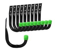 LUYSGBXR Hooks Heavy-Duty Garage Hooks for Hanging, Large Storage for Extension Cord Tool Cable, Black Wall-Mounted J Practical with Wall Anchors and Screws(Green-10Pcs)