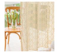 LUYSGBXR Lace Curtains Rustic Crochet Curtains For Living Room Farmhouse Knitted Cotton Curtain Panels For Home Decor(A-Beige,W150xH280cm)