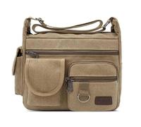 LUYSGBXR Leather Laptop Bag Mens Canvas Shoulder Bag Large Capacity Multi-layer Messenger Bag Travel Casual Shoulder Bag(Khaki)