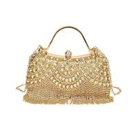 LUYSGBXR Rhinestone Bags Gold Silver Hasp Super Exquisite Diamonds Frame Handbags Chains Designer Shoulder Bags For Women Party(Gold)