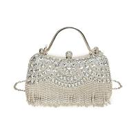 LUYSGBXR Rhinestone Bags Gold Silver Hasp Super Exquisite Diamonds Frame Handbags Chains Designer Shoulder Bags For Women Party(Silver)