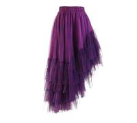 LUYSGBXR Tulle Skirt for Women High Elastic Waist Red Plaid Mesh Irregular Long Casual Half-Body Skirt Women Fashion Tide Spring Autumn(Purple,L)