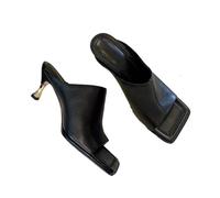 LUYSGBXR Women's Square Toe Sandals Square Toe Sandals Summer New Comfortable One-line Mid-heel Outdoor Sandals For Women(Black,36)