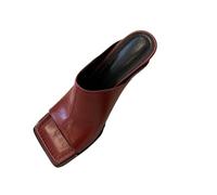 LUYSGBXR Women's Square Toe Sandals Square Toe Sandals Summer New Comfortable One-line Mid-heel Outdoor Sandals For Women(Red,36)