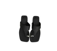 LUYSGBXR Women's Square Toe Sandals Summer Wedges Heel Flip Flop Concise Outdoor Clip Toe Women Slippers Ladies Beach Slides(Black,39)