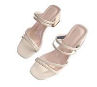LUYSGBXR Women's Square Toe Sandals Women High Heel Sandals Female Shoes Woman Square Heel Open Toe Ankle Strap Ladies Sandalias(WHITE,38)