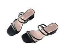 LUYSGBXR Women's Square Toe Sandals Women High Heel Sandals Female Shoes Woman Square Heel Open Toe Ankle Strap Ladies Sandalias(Black,39)