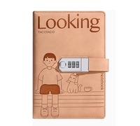LuysmengEU A5 Journal Notebook with Lock Ribbon Bookmark Notebook with Password, Waterproof Cover Lined Pu Leather Locking Diary for Office School Diary(Apricot)