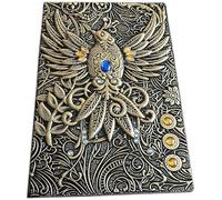 LuysmengEU A5 Notebook, European Embossed Retro Notebook, Witch Shadow Book Witch Magic Note Undead Bird，Three-Dimensional Leather Journal Journal Personal(A)