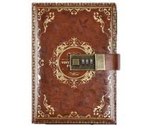 LuysmengEU B6 Notebook Creative Password Journal with Lock, Pu Leather Diary with Combination Lock Retro Handbook and Journal 193 * 133mm(Brown)