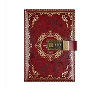 LuysmengEU B6 Notebook Creative Password Journal with Lock, Pu Leather Diary with Combination Lock Retro Handbook and Journal 193 * 133mm(Red)