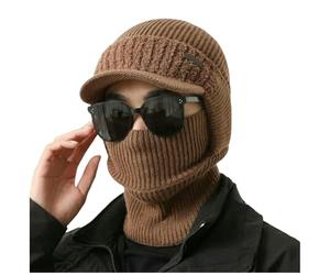 LUYYBDBG Balaclava Men Hat Full Cover Style Winter Outdoor Windproof Knitted Keep Warm Beanie Cap-Camel