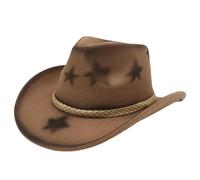 LUYYBDBG Cowboy Hat Western Gradient Five-pointed Star British Retro Outdoor Men's Jazz Hat-khaki-m（56-59cm）