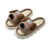 LUYYBDBG linen slippers Puppy Indoor And Outdoor Home Wooden Floor Open Toe Men Women Couple Four Seasons Summer Slippers-coffee Color-36-37