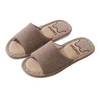LUYYBDBG linen slippers Solid Color Indoor Home Wooden Floor Four Seasons Open Toe Spring, Summer, Autumn And Winter Men Women Couple Slippers-coffee-42-43