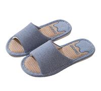 LUYYBDBG linen slippers Solid Color Indoor Home Wooden Floor Four Seasons Open Toe Spring, Summer, Autumn And Winter Men Women Couple Slippers- Blue-40-41