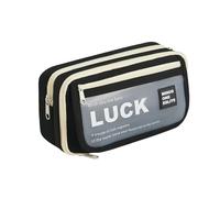 LUYYBDBG Pencil Case Back to School Cases Black 3 Compartments Large Capacity Zippers Bag Pouch Pen Box for Boy Girl Supplies Stationery-Black
