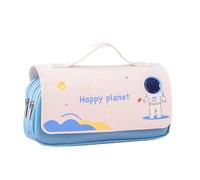 LUYYBDBG pencil case Cartoon Hand-carrying Stationery Bag Creative Astronaut Space Theme Super Large Capacity Double-layer Box-space Light Blue