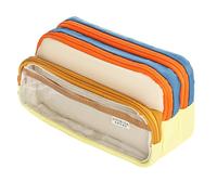 LUYYBDBG Pencil case Color Block Pen Bag Transparent Large Capacity Stationery Creative Multi-Function Japanese High Appearance-Orange Against Blue