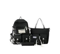 LUYYBDBG School Bag Schoolbag For Boys, Elementary Students, Children's Five-piece Set Lightweight Backpacks High Middle Girls With Large Capacity Trendy-black - Twisted Pendant + Chain